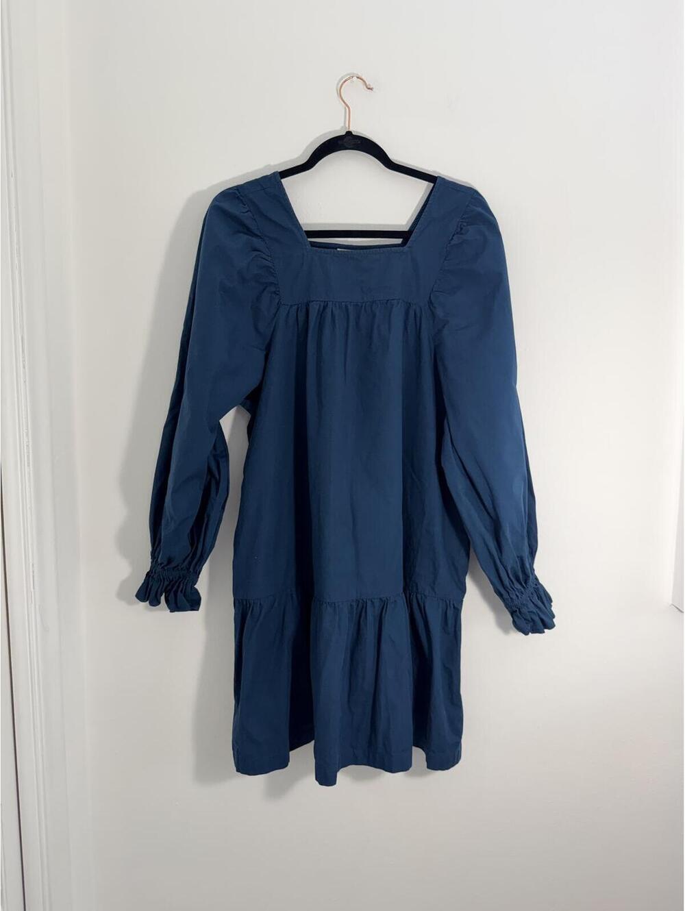 Happy Nature Blue Cotton Peasant Mini Dress Square Neck Puff Sleeve Cottagecore
